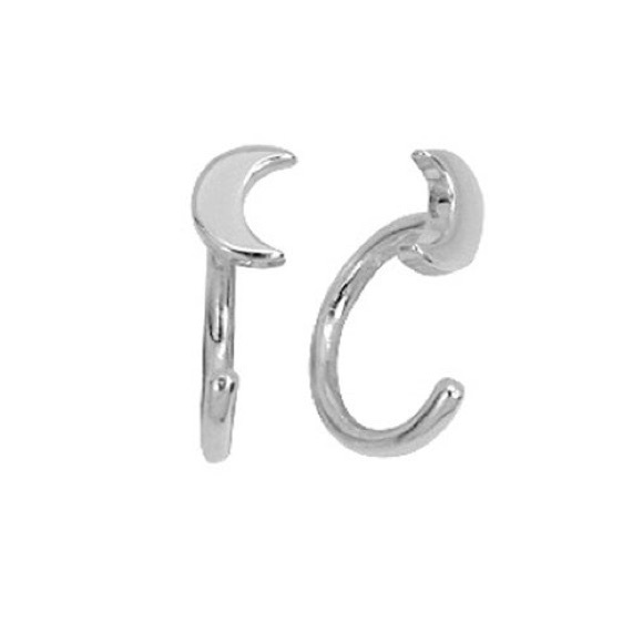 🌙crescent moon hug huggie half hoop threader earrings in silver gold & rose - Picture 2 of 5